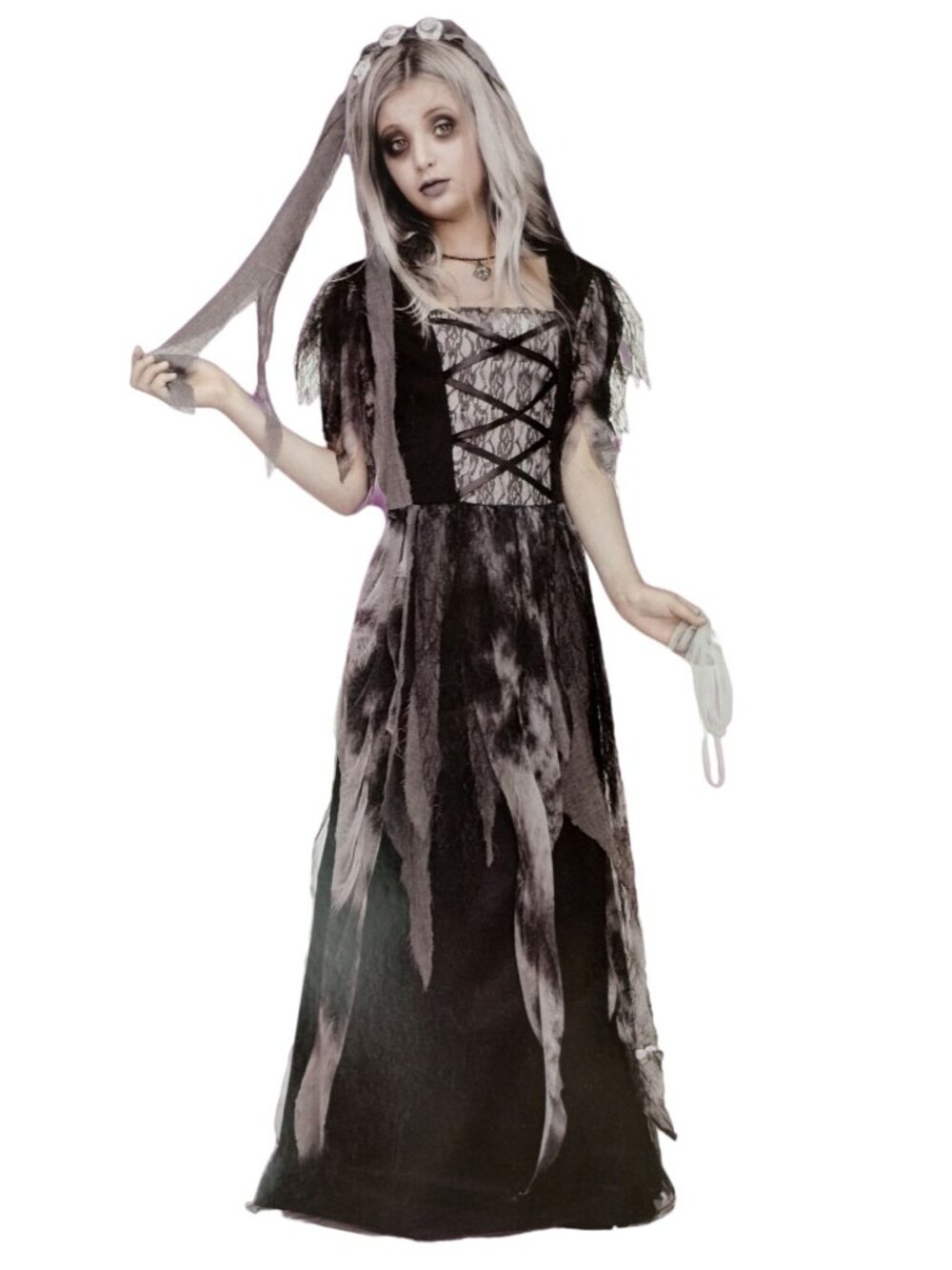 Fun World Girls M (7/8) Cemetery Bride Halloween Costume Gown and Veil